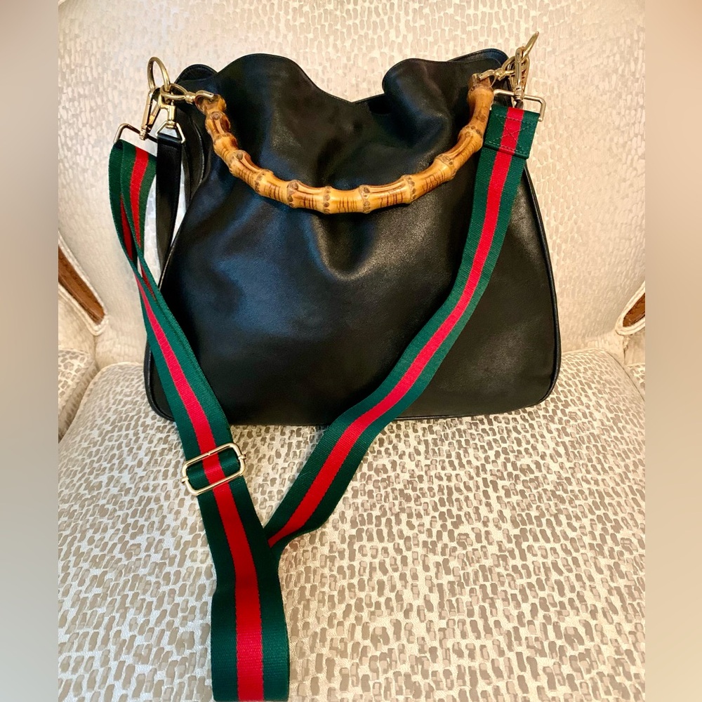 GUCCI Leather Shoulder/Crossbody Bag with Bamboo Handle- Vintage GUC from 1990’s
